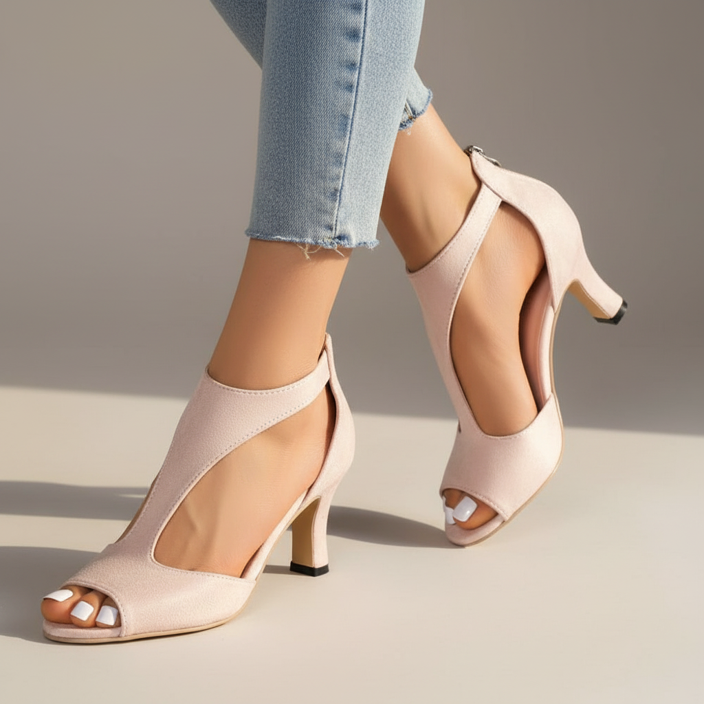 Zyla t-strap open-toe heeled sandals — back view