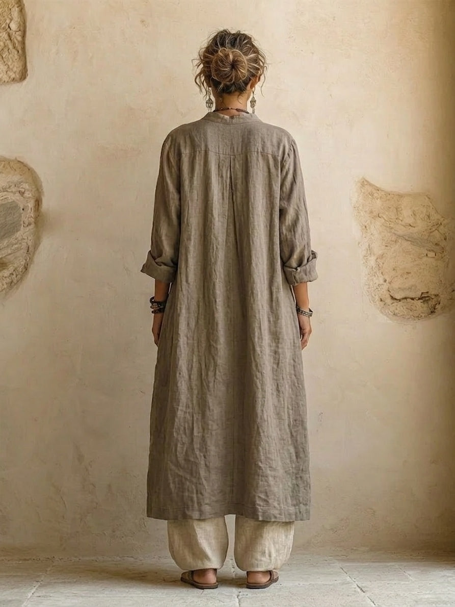 Linnea embroidered vest, duster and wide-leg trouser three-piece set — styled view