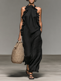Freya | Linen Blend Sleeveless Ruffle Maxi Dress