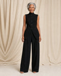 Women's two piece set with sleeveless stand-collar vest top and pleated wide leg pants - view 2