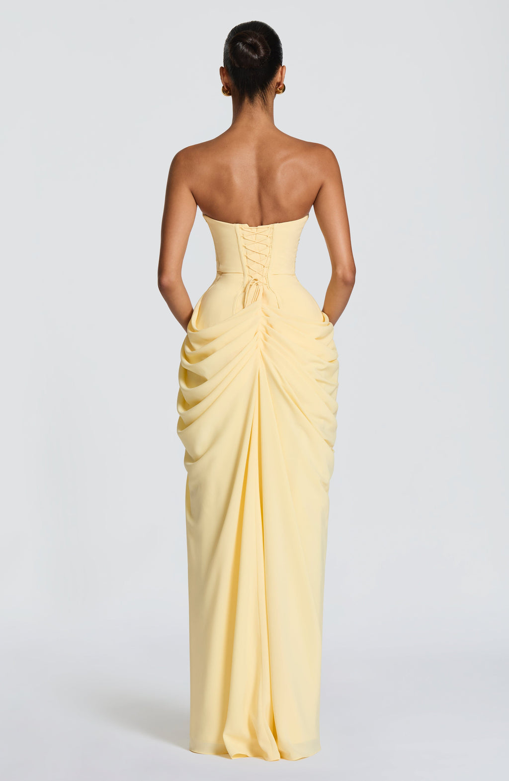Draped strapless maxi dress with ruched waist and thigh-high slit, a wedding guest maxi dress - view 9
