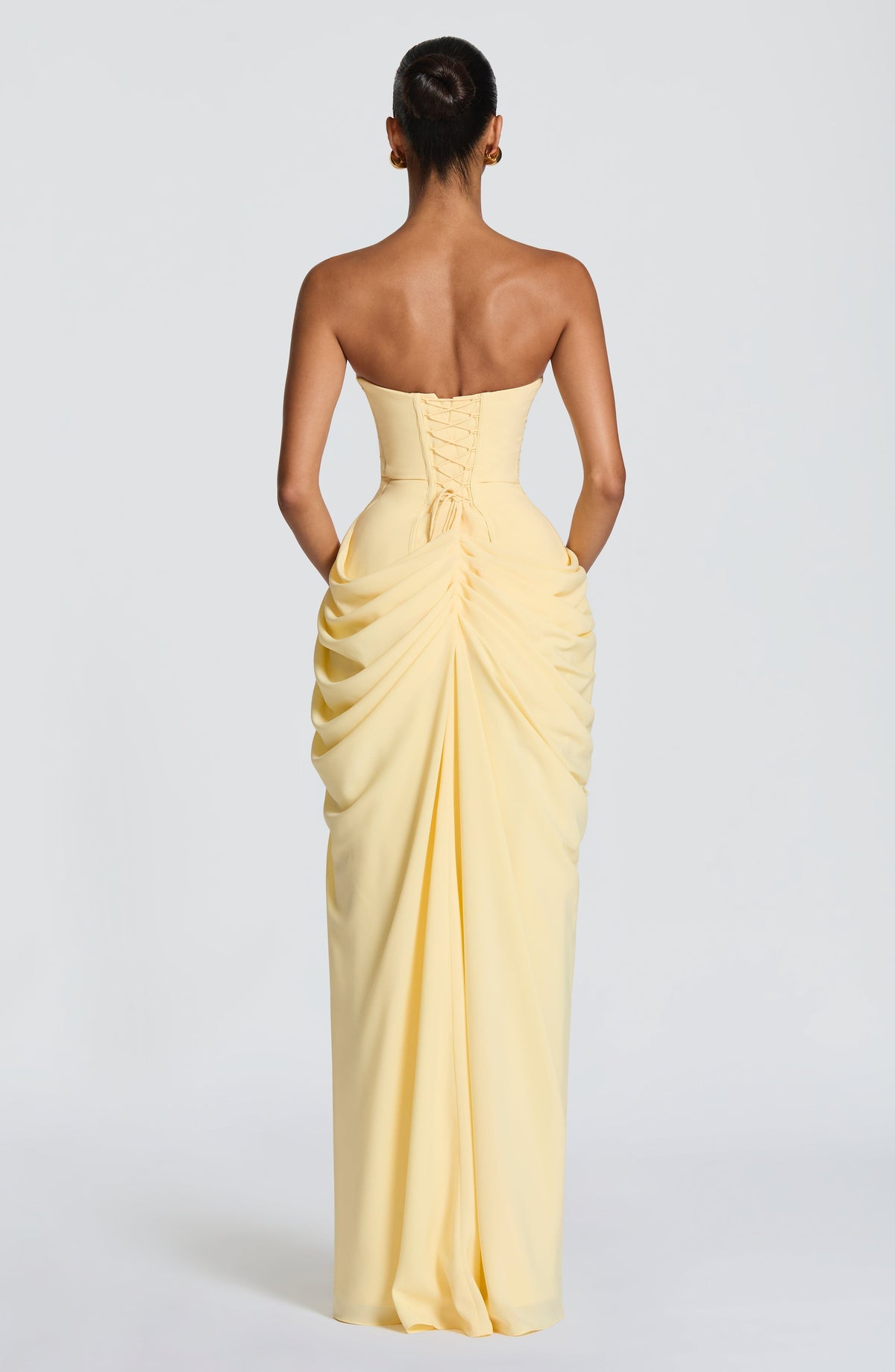 Draped strapless maxi dress with ruched waist and thigh-high slit, a wedding guest maxi dress - view 9