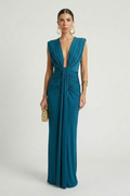 Allegra sleeveless formal maxi dress with plunging V-neck and twisted knot ruched waist - view 2
