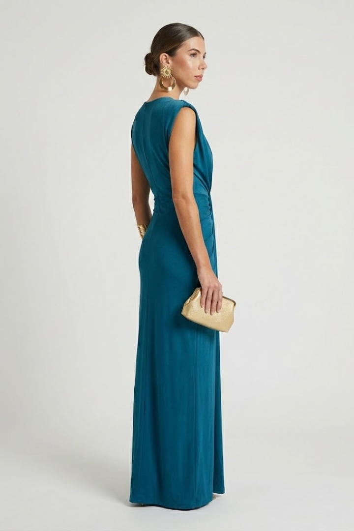 Allegra sleeveless formal maxi dress with plunging V-neck and twisted knot ruched waist - view 5