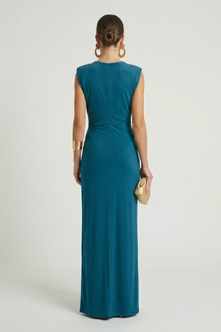 Allegra sleeveless formal maxi dress with plunging V-neck and twisted knot ruched waist - view 7