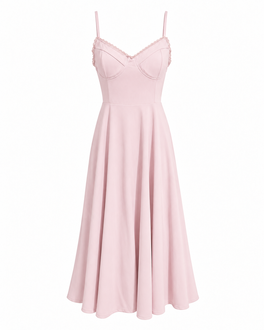 Woman wearing a corset A line midi dress with lace-trimmed sweetheart neckline and full circle skirt - view 25