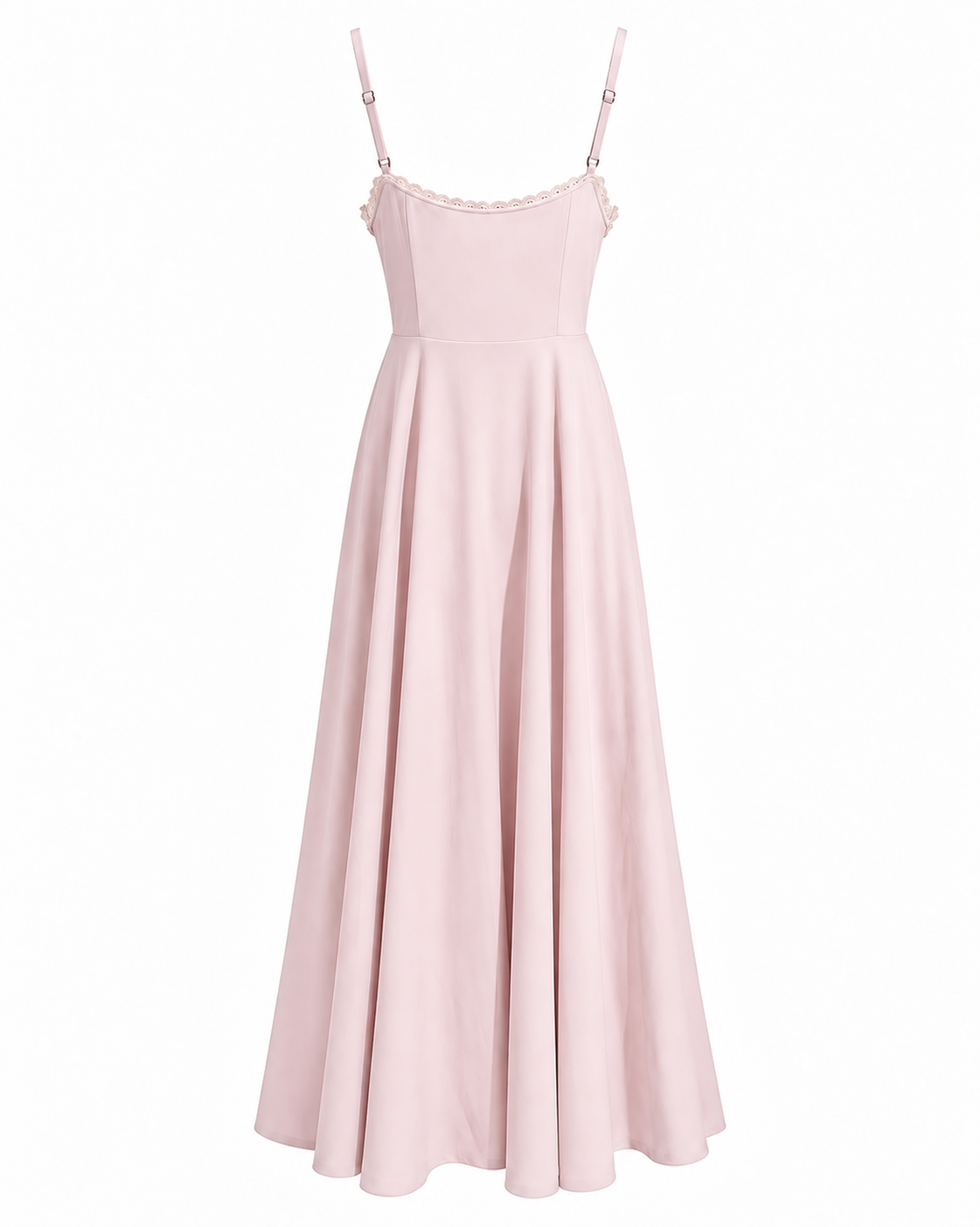 Woman wearing a corset A line midi dress with lace-trimmed sweetheart neckline and full circle skirt - view 27
