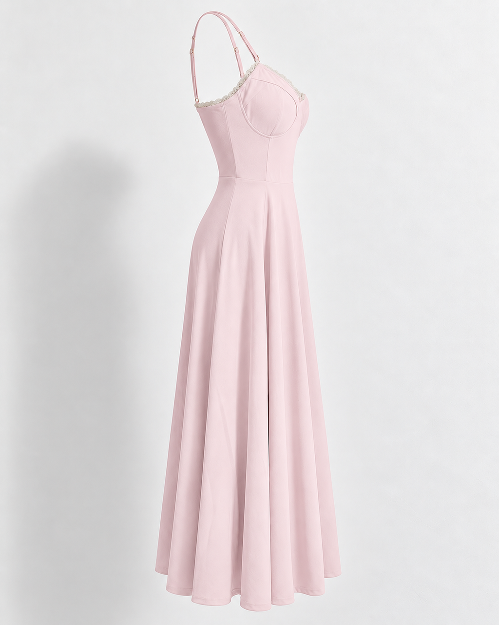 Woman wearing a corset A line midi dress with lace-trimmed sweetheart neckline and full circle skirt - view 28