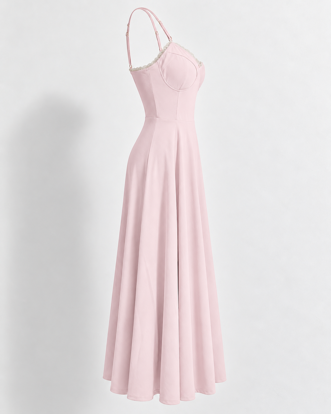 Woman wearing a corset A line midi dress with lace-trimmed sweetheart neckline and full circle skirt - view 28