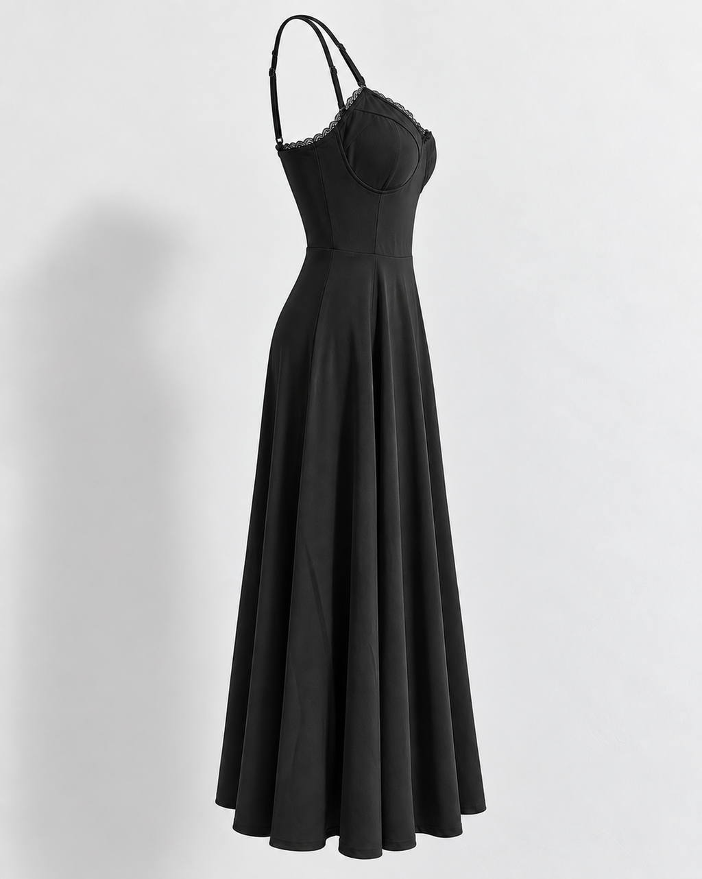 Woman wearing a corset A line midi dress with lace-trimmed sweetheart neckline and full circle skirt - view 33