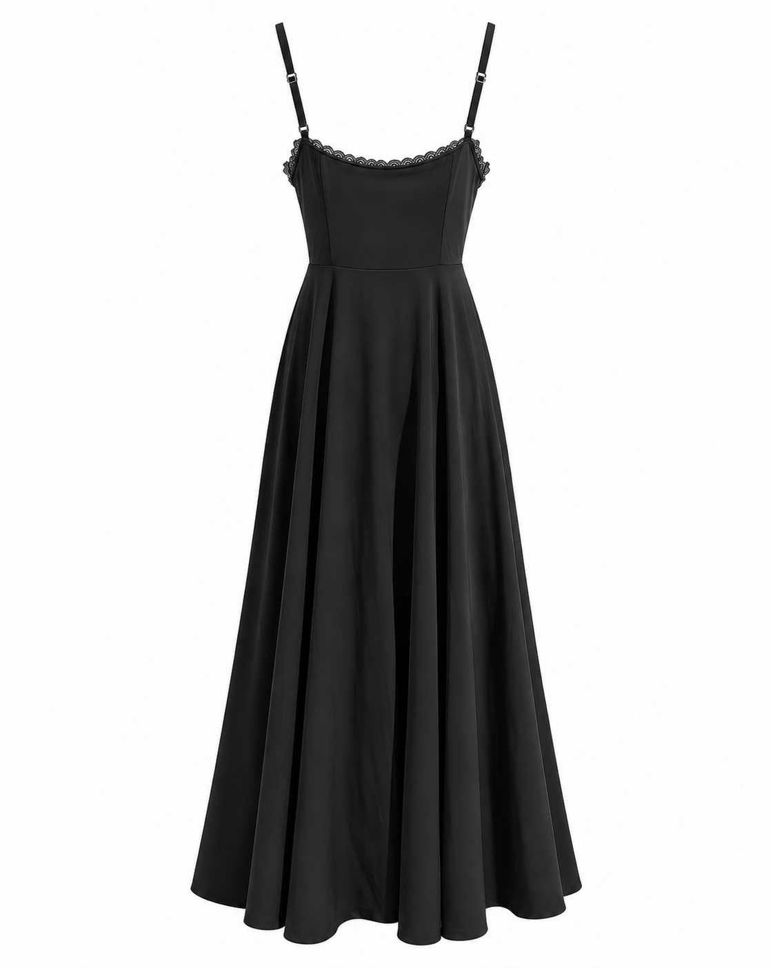 Woman wearing a corset A line midi dress with lace-trimmed sweetheart neckline and full circle skirt - view 38