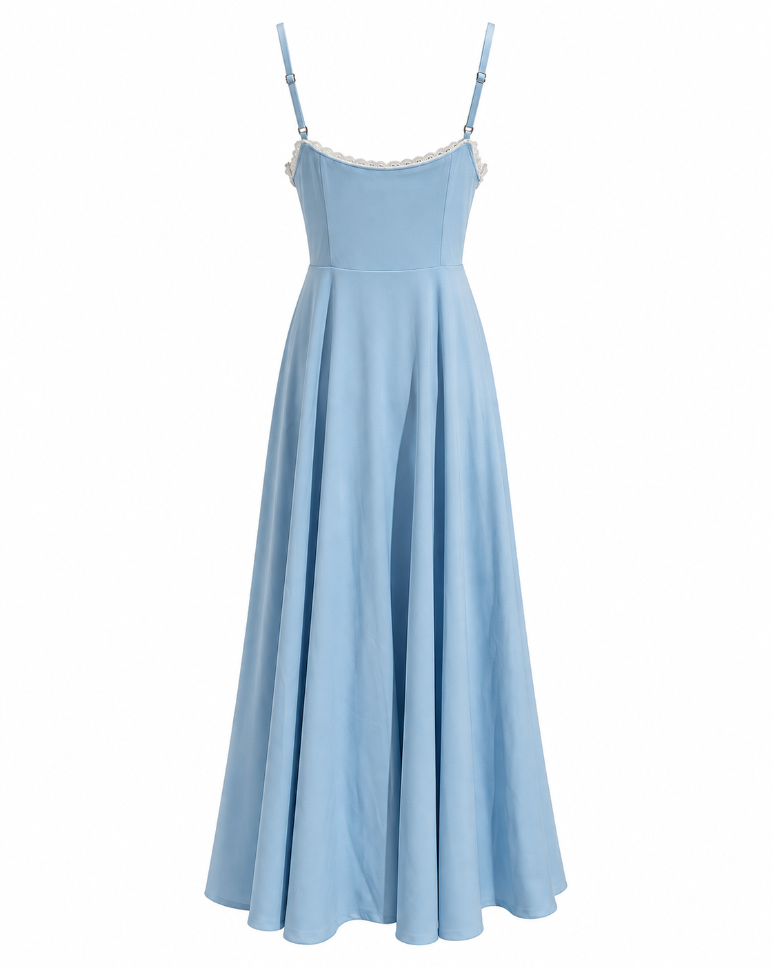 Woman wearing a corset A line midi dress with lace-trimmed sweetheart neckline and full circle skirt - view 43