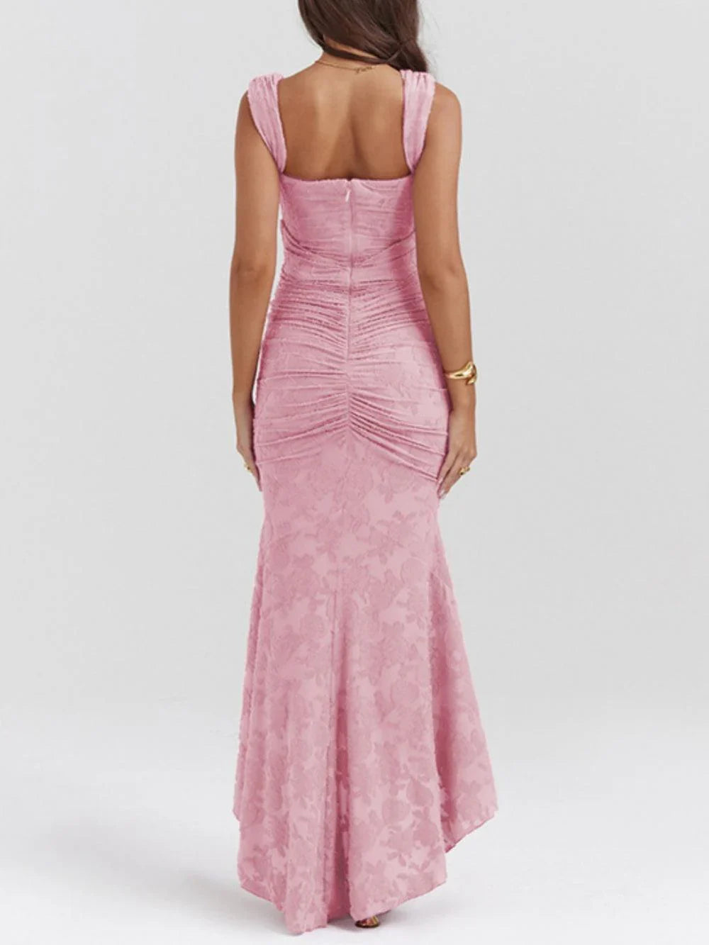 Floral corset formal maxi dress with ruched waist and fishtail hem - view 12