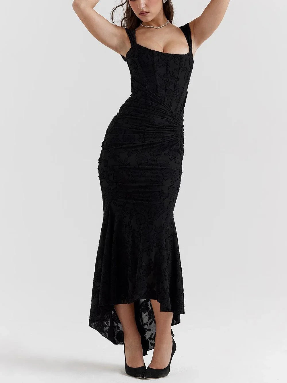 Floral corset formal maxi dress with ruched waist and fishtail hem - view 13