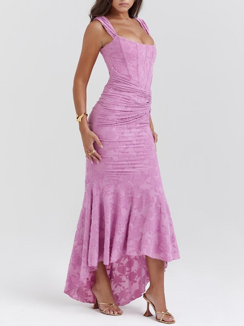 Floral corset formal maxi dress with ruched waist and fishtail hem - view 17