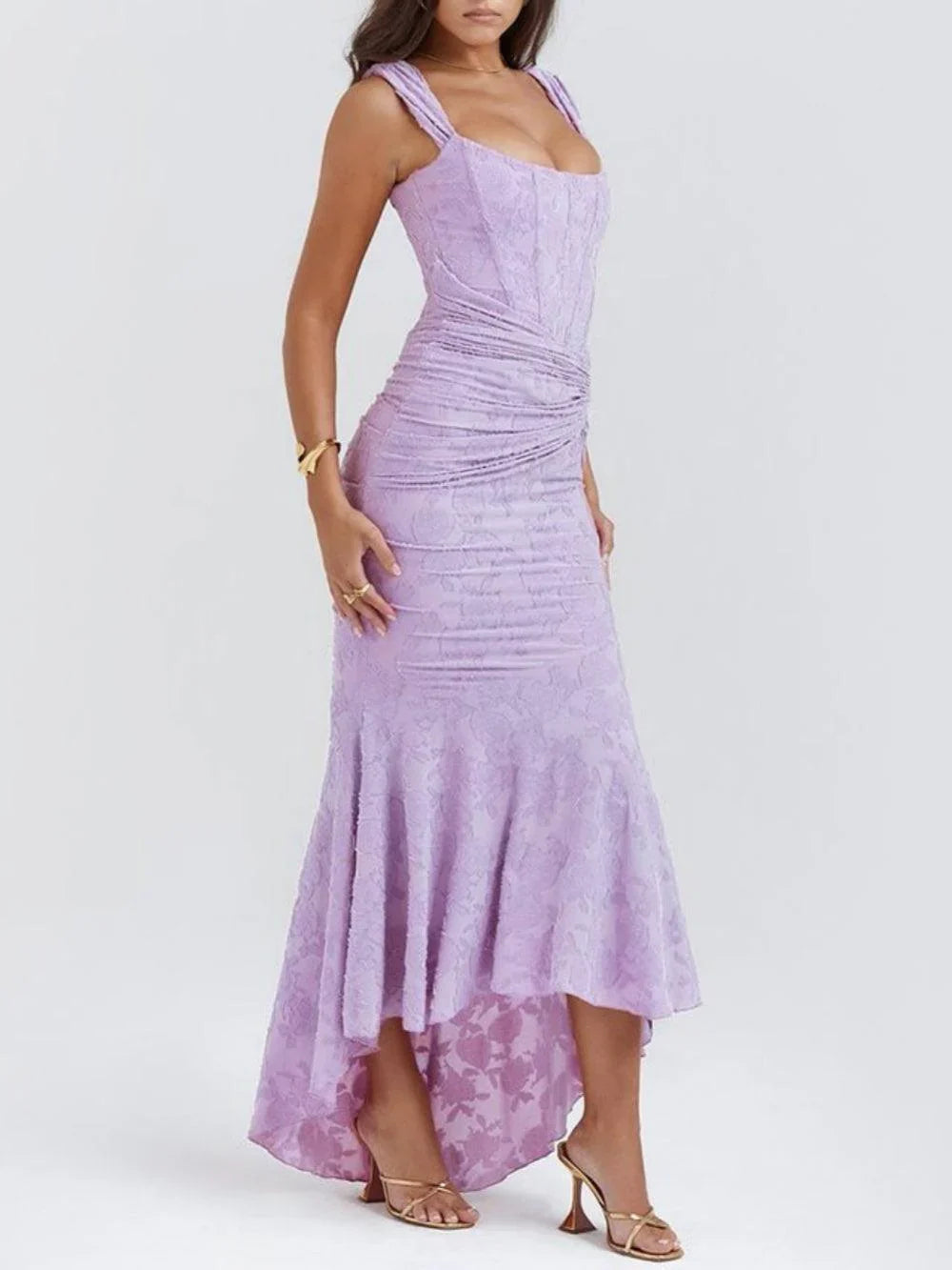 Floral corset formal maxi dress with ruched waist and fishtail hem - view 22
