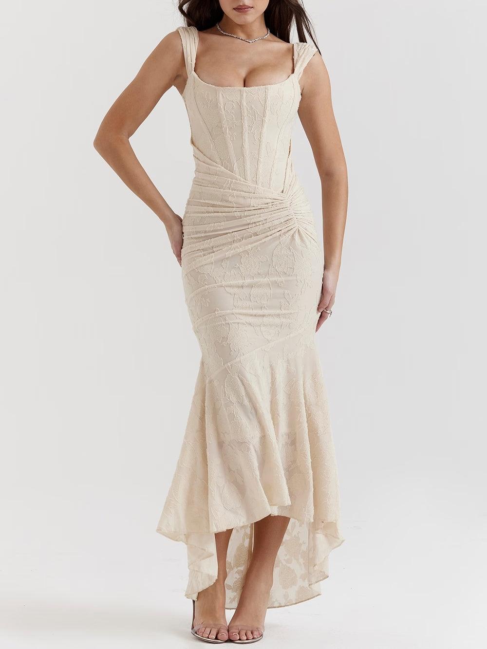 Floral corset formal maxi dress with ruched waist and fishtail hem - view 24