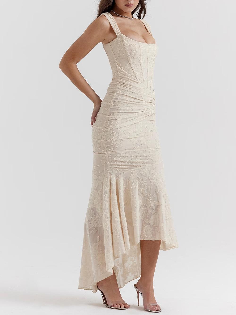 Floral corset formal maxi dress with ruched waist and fishtail hem - view 25