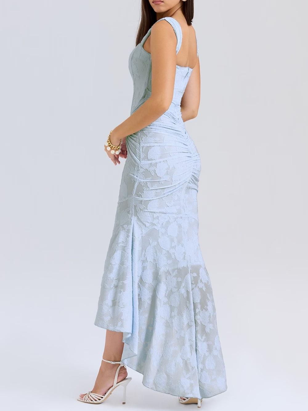 Floral corset formal maxi dress with ruched waist and fishtail hem - view 4