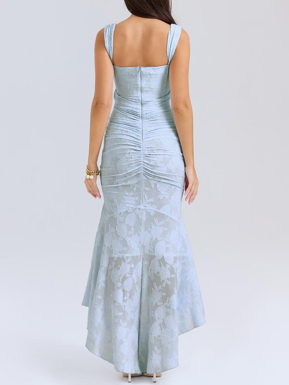 Floral corset formal maxi dress with ruched waist and fishtail hem - view 5