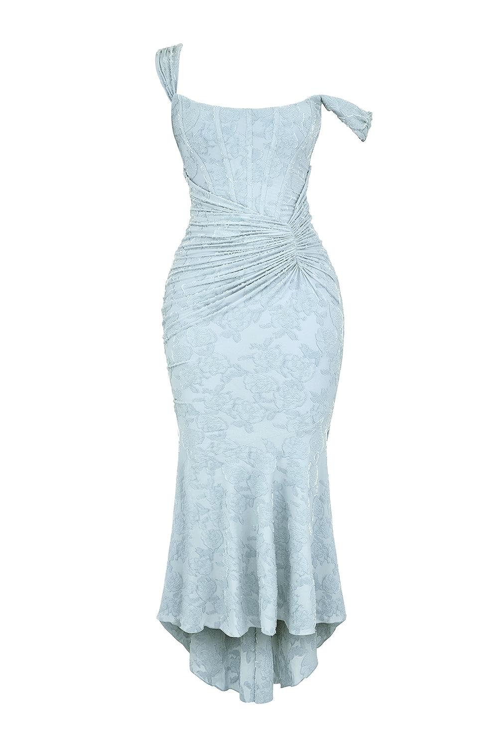 Floral corset formal maxi dress with ruched waist and fishtail hem - view 6