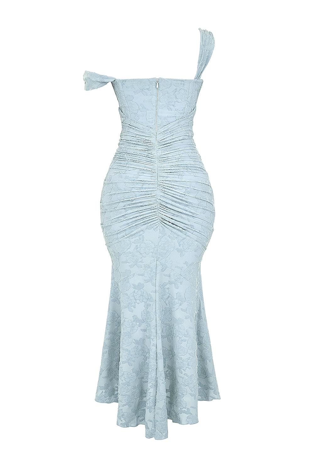 Floral corset formal maxi dress with ruched waist and fishtail hem - view 7
