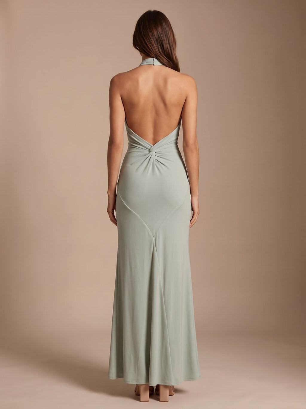 Halter neck formal maxi dress with ruched waist and open twist back - view 2