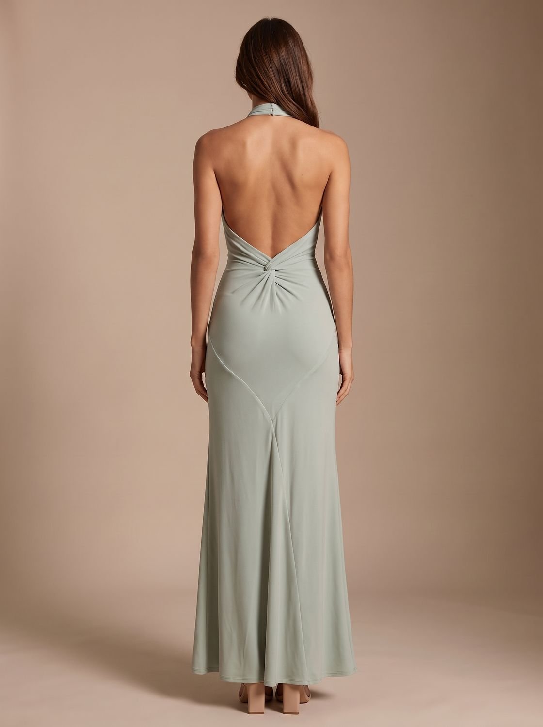 Halter neck formal maxi dress with ruched waist and open twist back - view 2