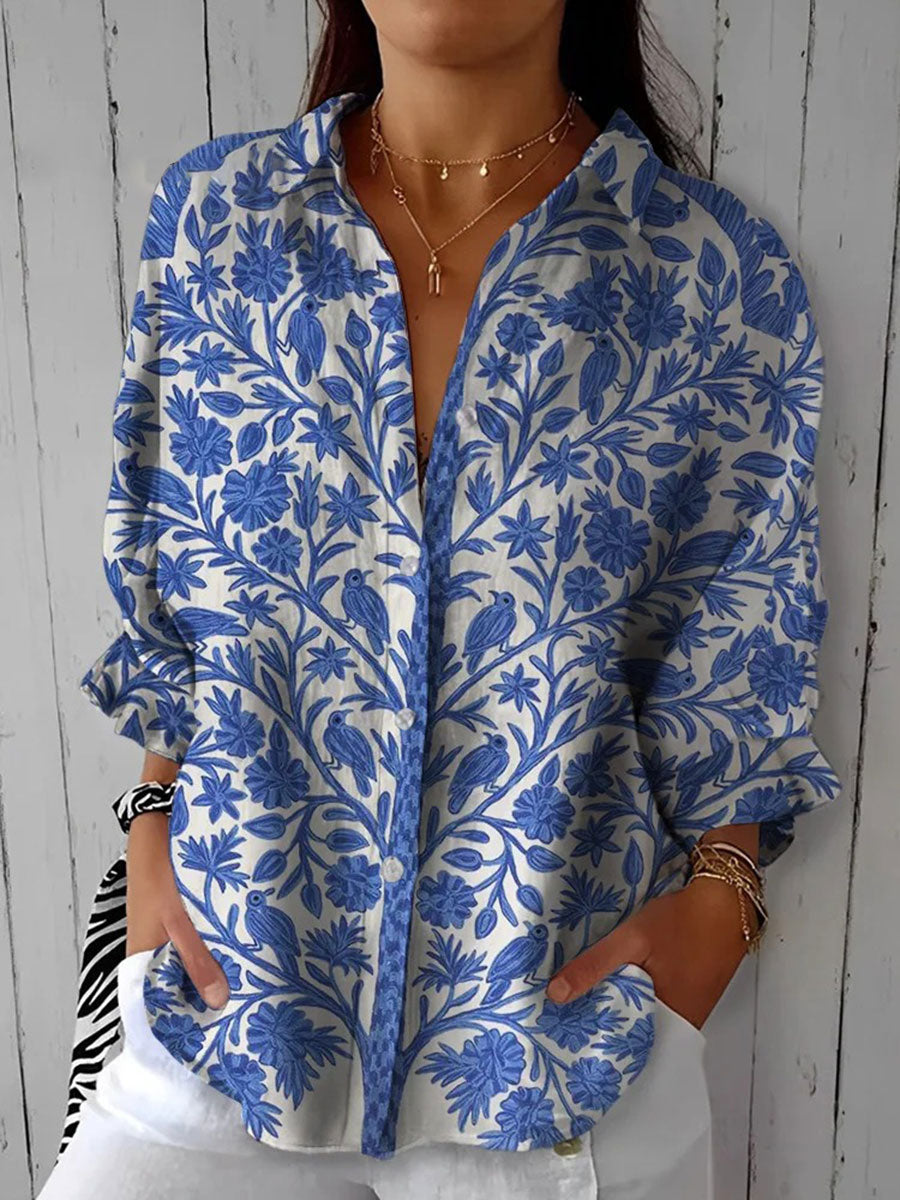 Maggie botanical print oversized shirt — front view