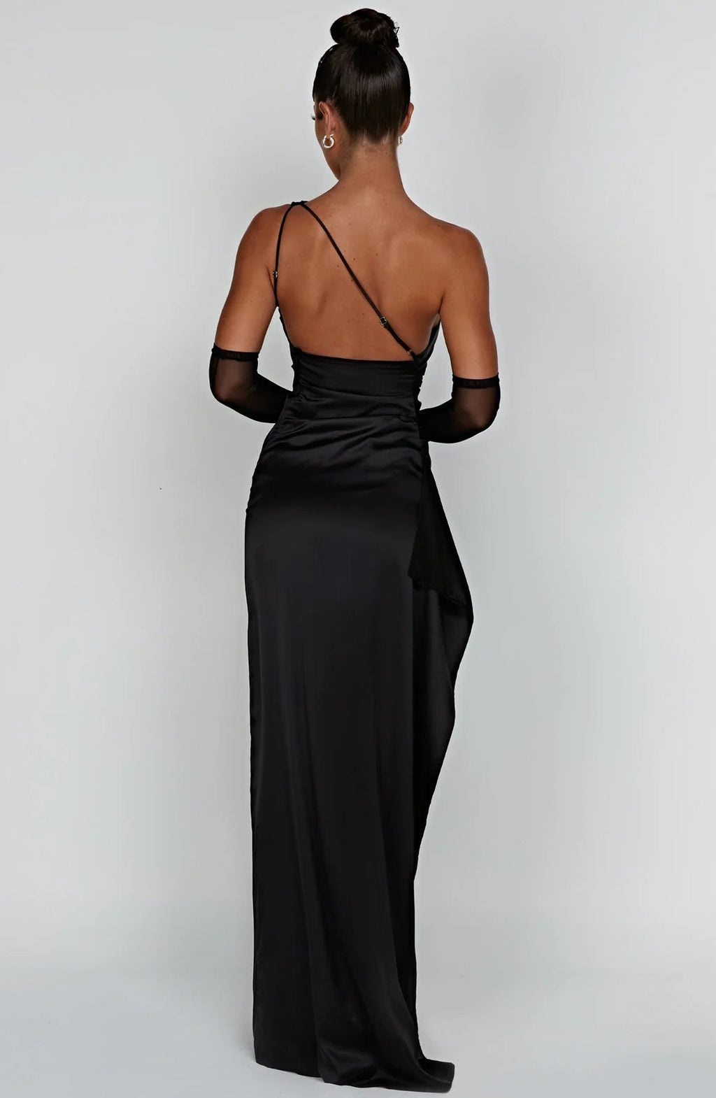 One shoulder satin formal maxi dress with ruched waist and high thigh split - view 11