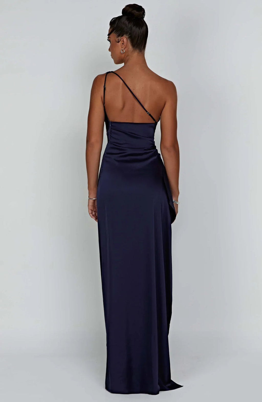 One shoulder satin formal maxi dress with ruched waist and high thigh split - view 20