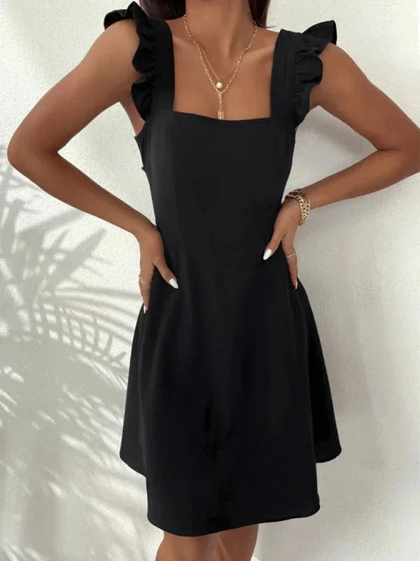 Bronte ruffle strap A-line mini dress with square neckline and bow tie back - view 22