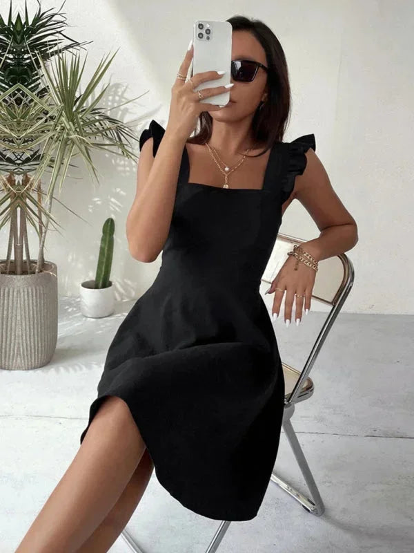 Bronte ruffle strap A-line mini dress with square neckline and bow tie back - view 25
