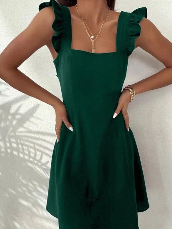 Bronte ruffle strap A-line mini dress with square neckline and bow tie back - view 4