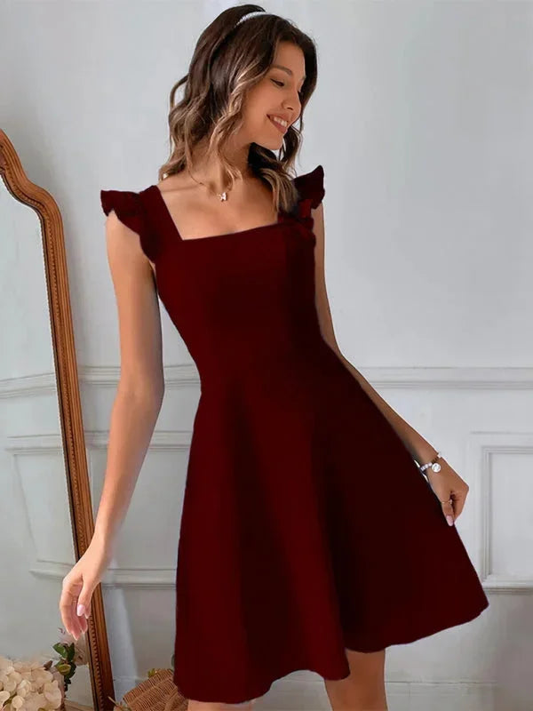 Bronte ruffle strap A-line mini dress with square neckline and bow tie back - view 9