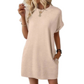 Textured short sleeve mini dress with cuffed sleeves and side pockets - view 7
