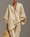 Coralie | Linen Batwing Top and Tapered Pants Set