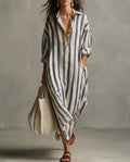 Thea | Linen Blend Striped Relaxed Shirt Dress