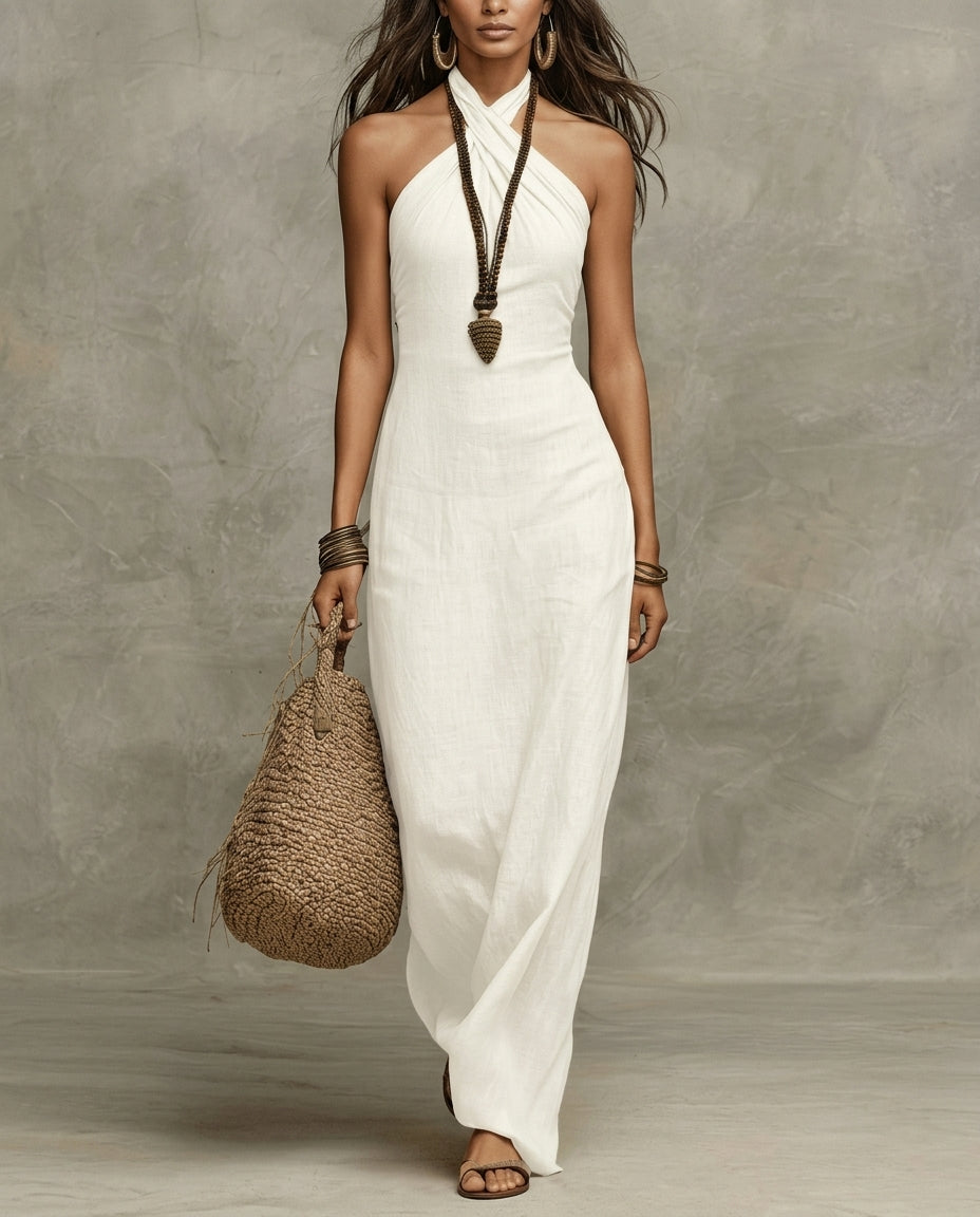 Mira | Linen Halter Neck Resort Maxi Dress