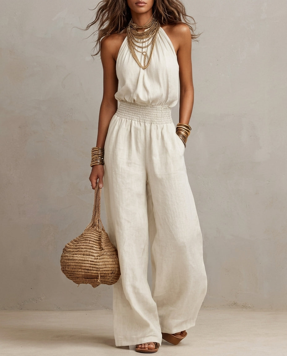 Lila | Wide Leg Halter Neck Holiday Jumpsuit