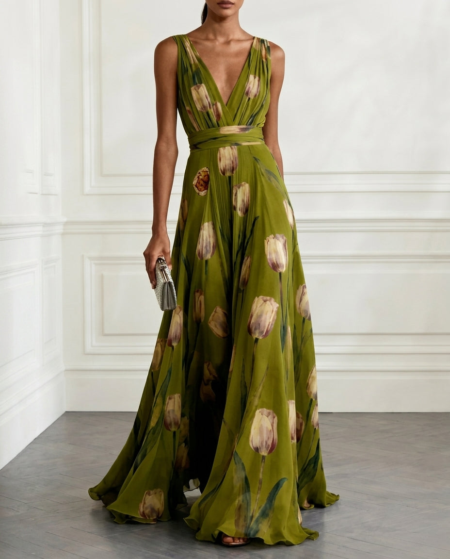 Eloise | Chiffon Floral V Neck Wedding Guest Maxi Dress
