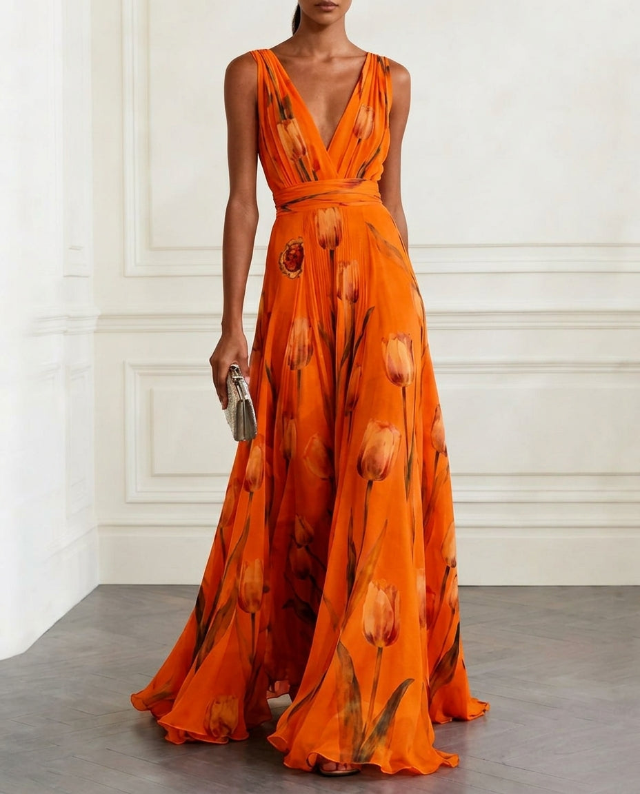 Eloise | Chiffon Floral V Neck Wedding Guest Maxi Dress