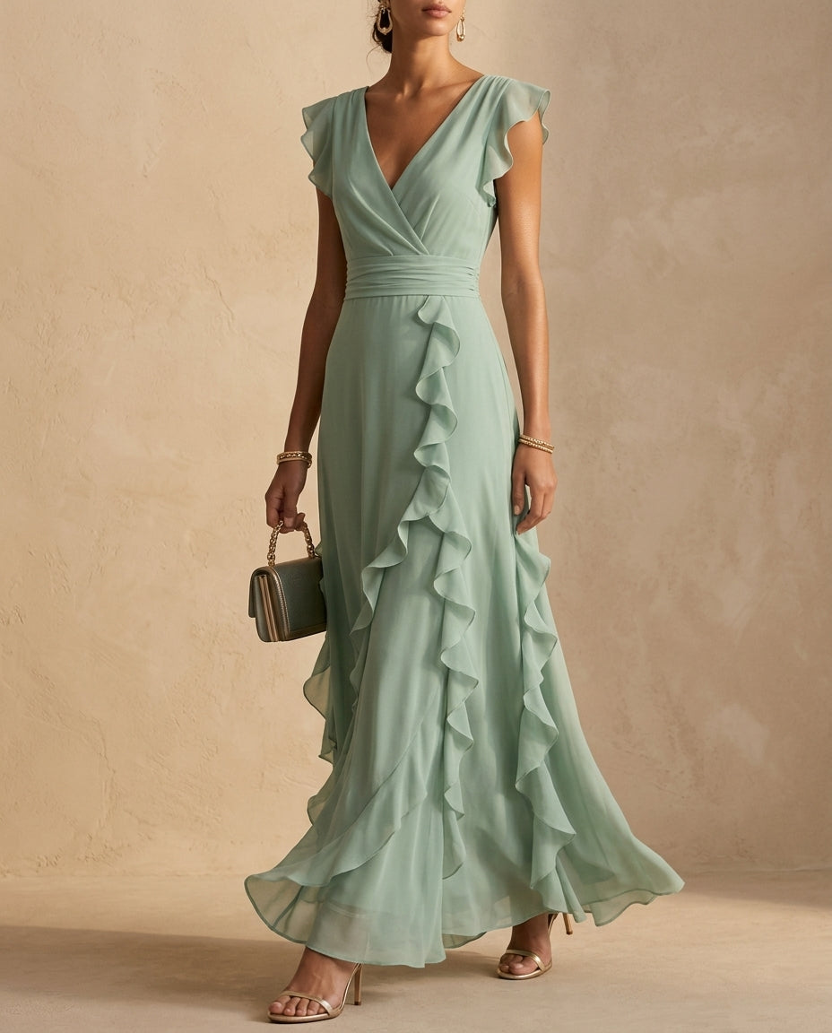 Aurelia | Ruffle V Neck Wedding Guest Maxi Dress