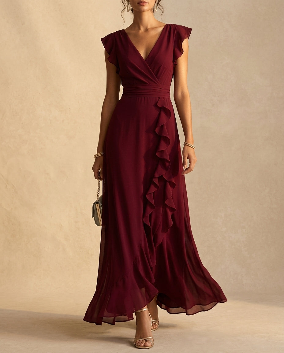 Aurelia | Ruffle V Neck Wedding Guest Maxi Dress