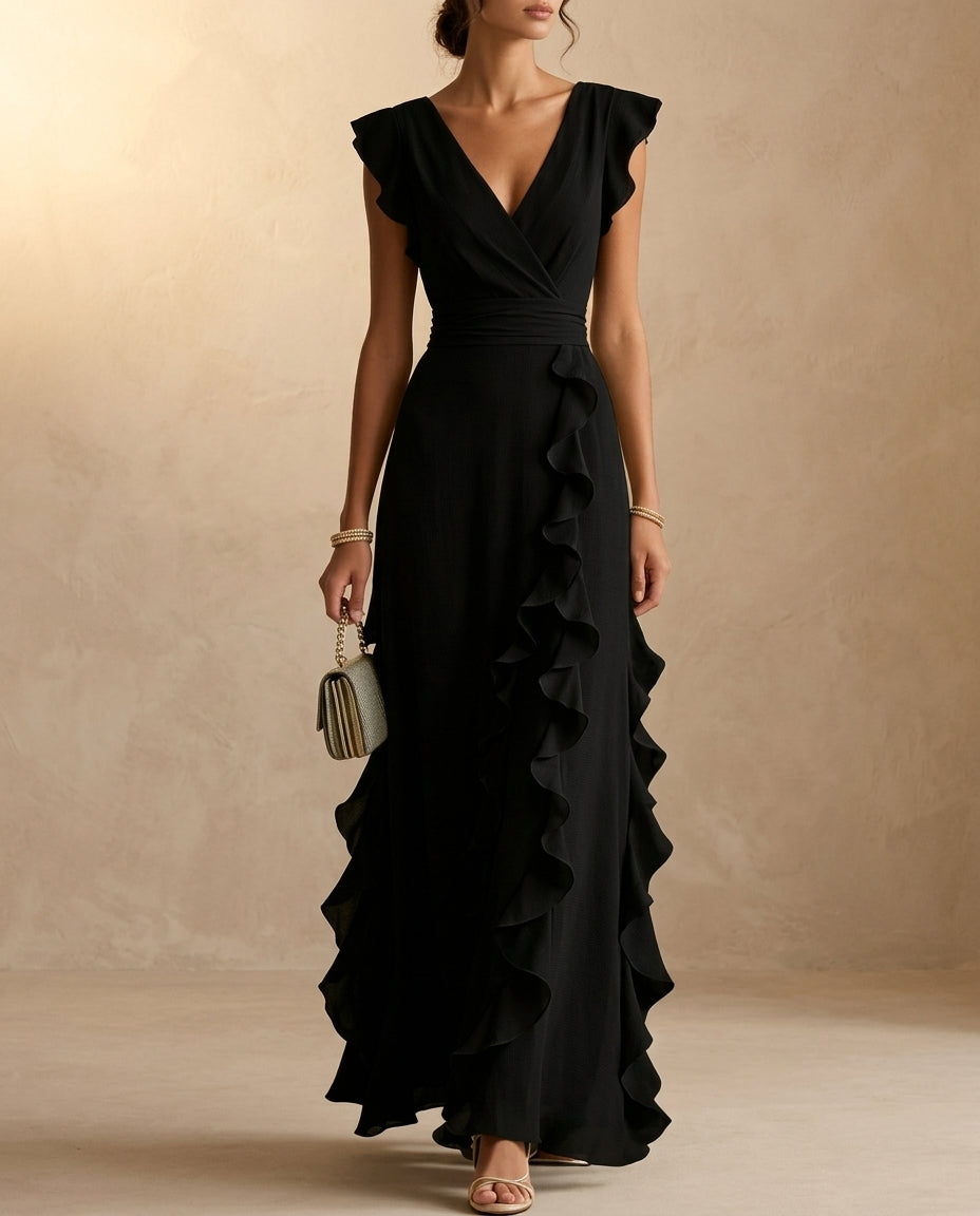 Aurelia | Ruffle V Neck Wedding Guest Maxi Dress