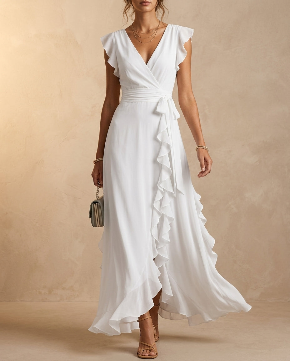 Aurelia | Ruffle V Neck Wedding Guest Maxi Dress