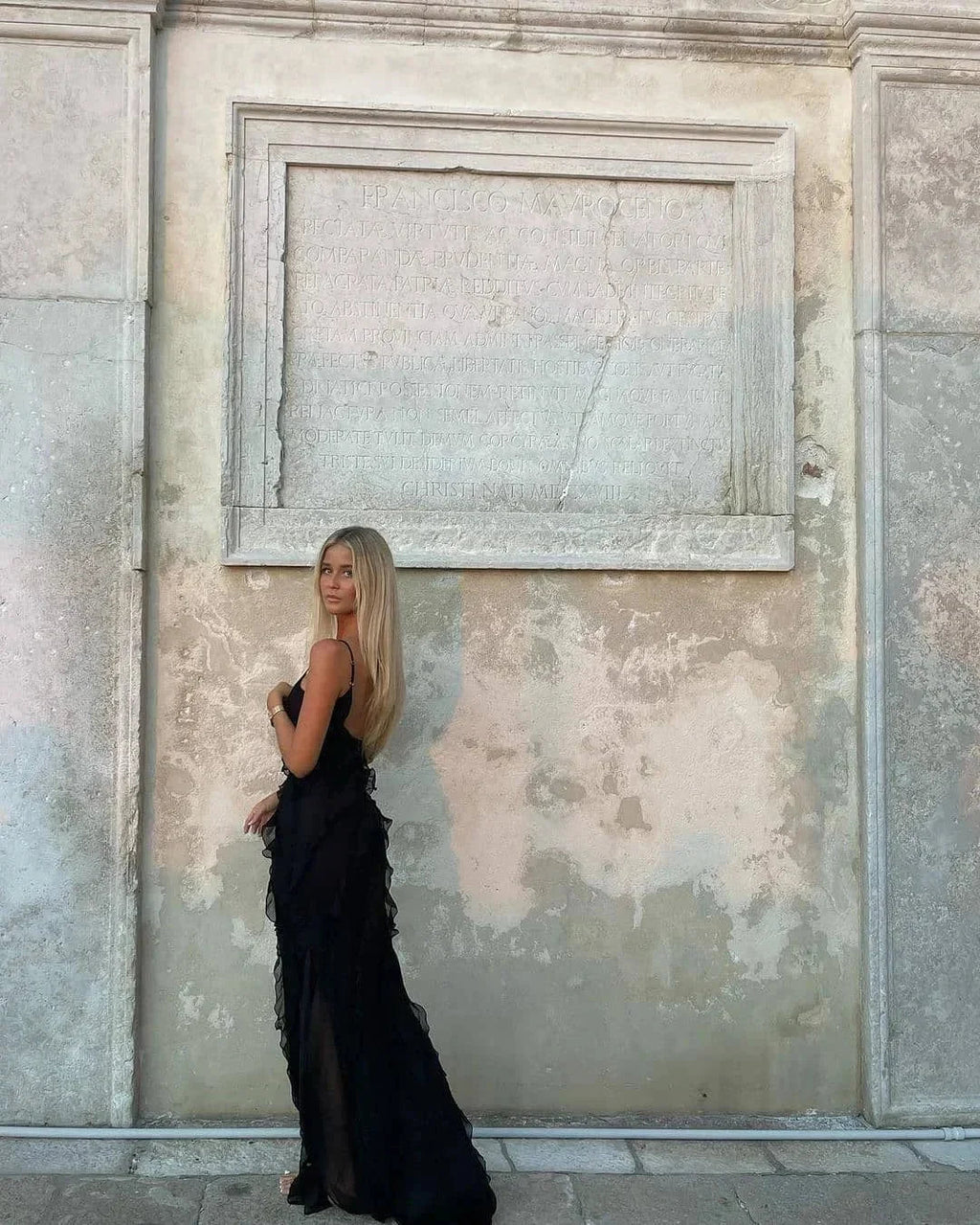 Ruffle slip maxi dress with spaghetti straps and cascading frills - view 21