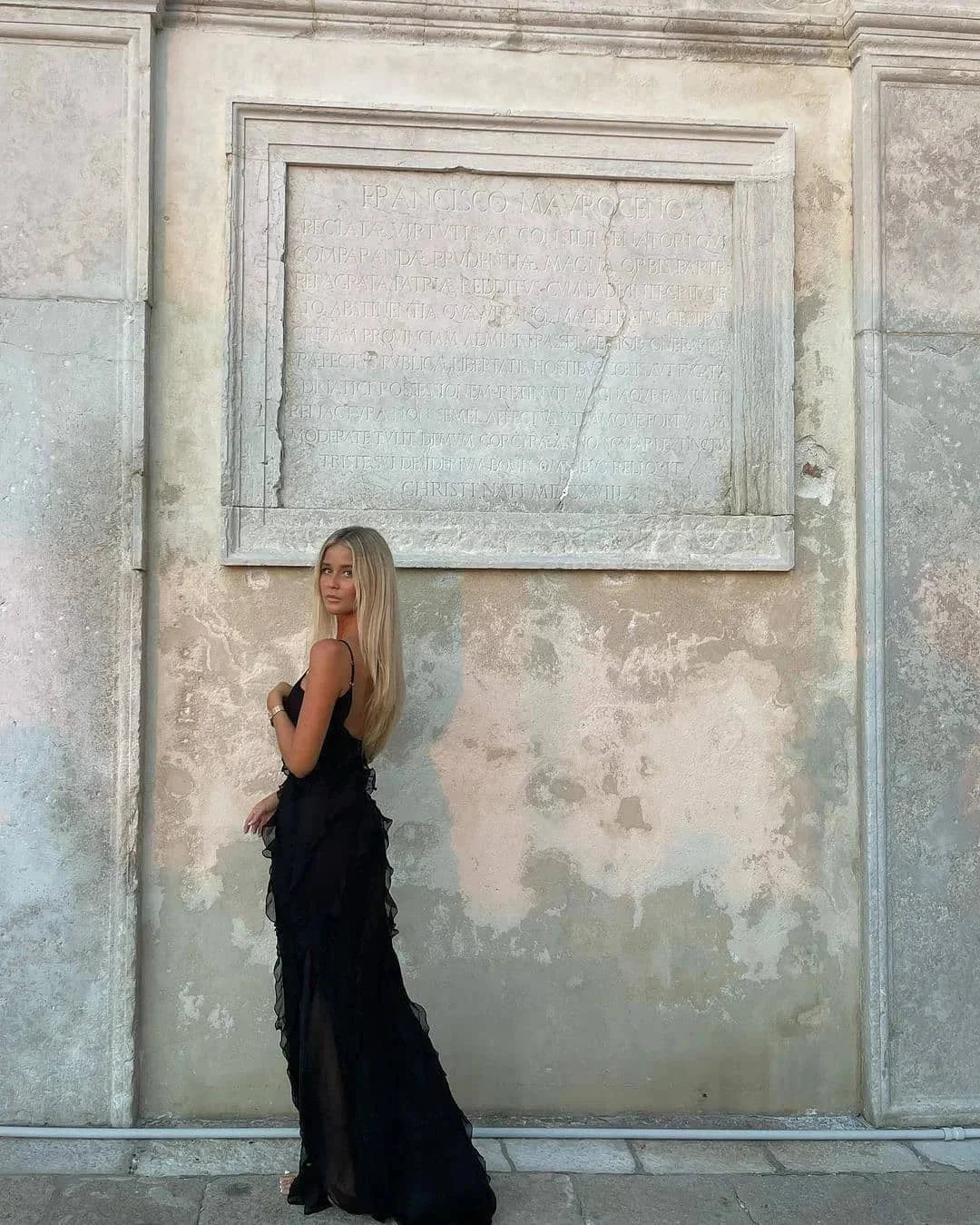 Ruffle slip maxi dress with spaghetti straps and cascading frills - view 21