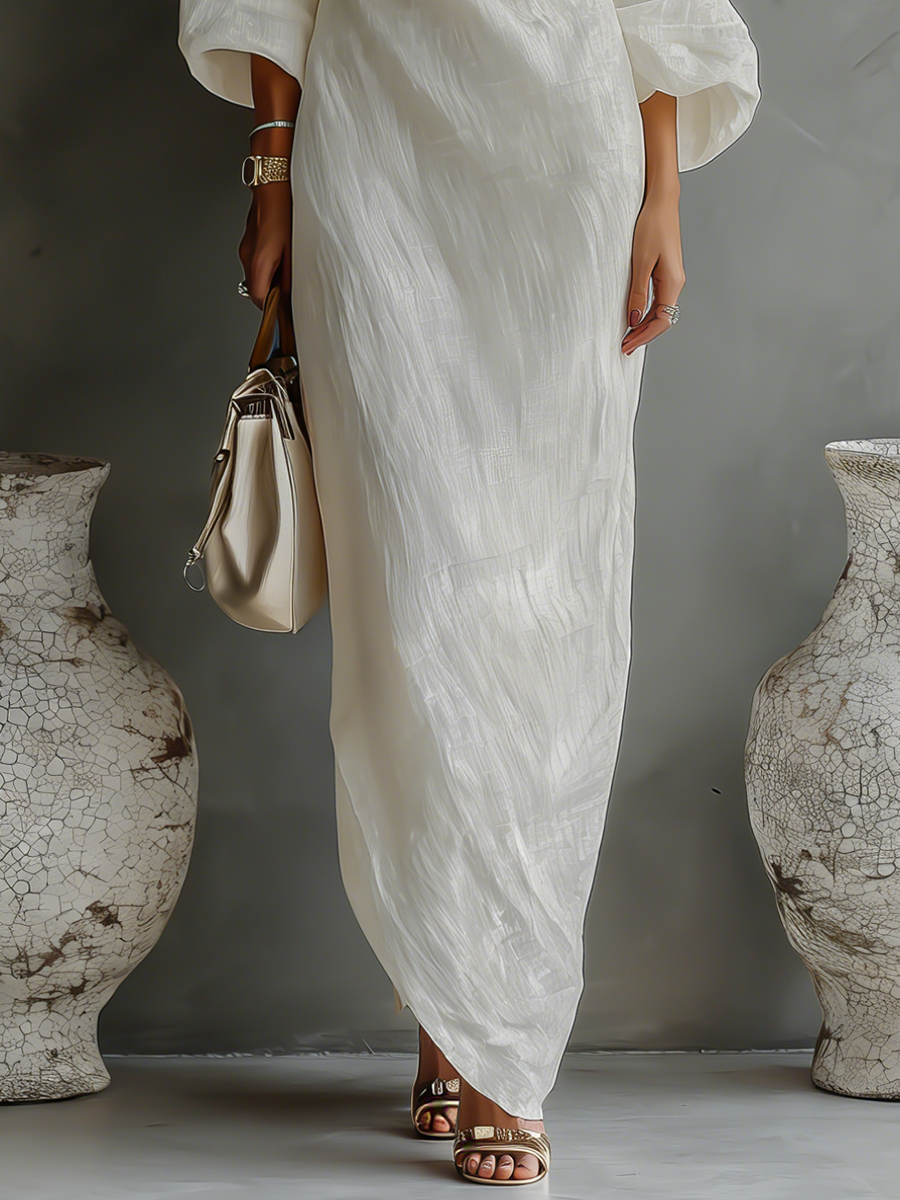 Celeste asymmetric one-shoulder maxi dress with wide sleeves and draped hem - view 8