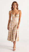 Clarissa corset midi dress with sweetheart neckline and flared skirt